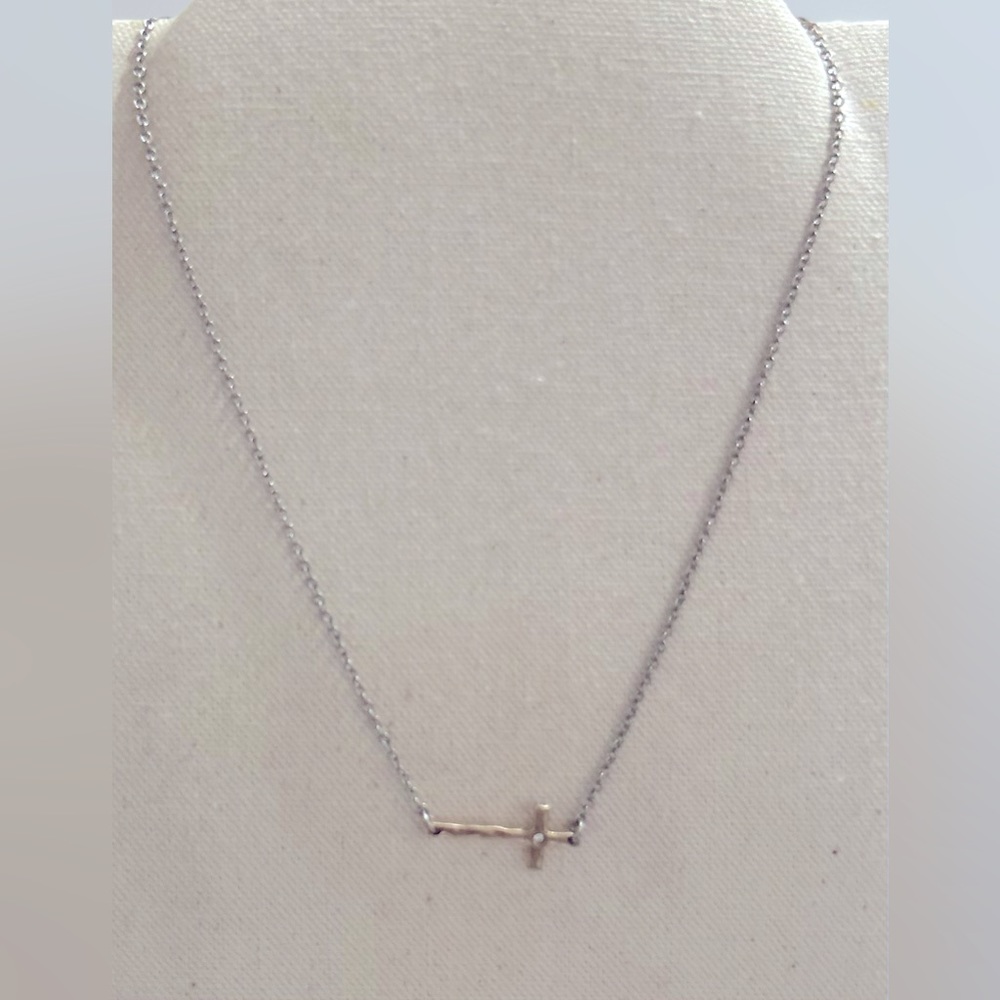 JK by Thirty-One “Whisper Cross Necklace” 2 tone silver/gold 16”+ 2” extenderNWT
